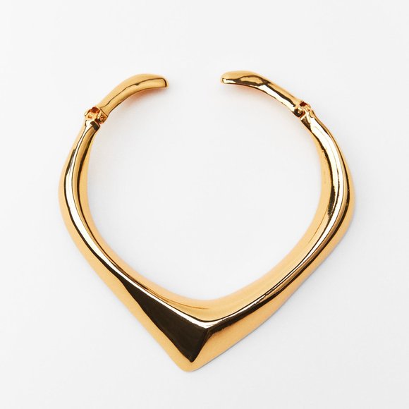 ZARA POINTED‎ RIGID METAL GOLD CHOKER COCKTAIL STAITMENT NECKLACE - Picture 3 of 4